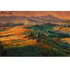 Obraz „Prowansalskie wzgórza w jesiennym słońcu”. Technika: akryl.