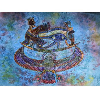Rysunek pastelem, motyw egipski niebieski