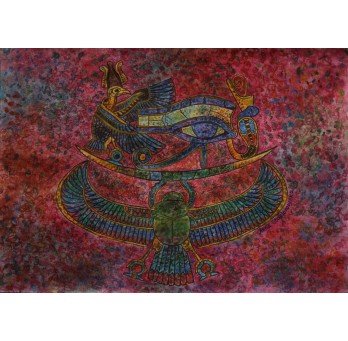 Rysunek pastelem, motyw egipski amarantowy