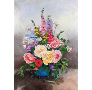 Obraz „Kwiaty w wazonie”. Technika: olej